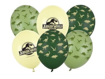 PartyDeco Jurski svijet lateks baloni s printom, dinosauri zeleno-žuti 30 cm 6 kom