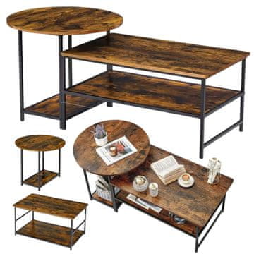 2-u-1 set stolića za kavu, vintage rustikalni drveni, 123x60x51cm