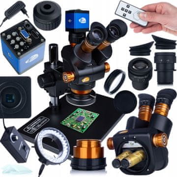 Rosfix Haumea PRO Black Series kompletni mikroskopski komplet s DRACO Blue PRO HDMI kamerom i 56x LED osvjetljivačem - | 6,5-58x zum | Podesivo LED osvjetljenje | Za PCB, SMD, servis, edukaciju