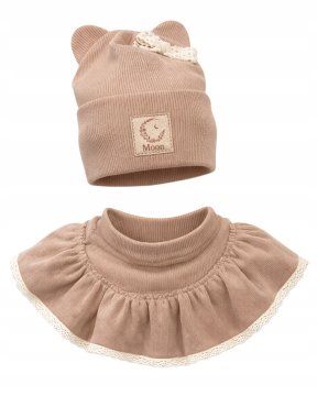 Djevojački set 46-50 ŠEŠIR s ušima + ŠAL čipkasti CAPPUCCINO