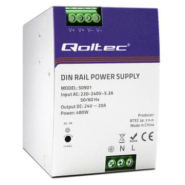 Qoltec Industrijsko napajanje za DIN šinu | 480 W | 24 V | 20 A