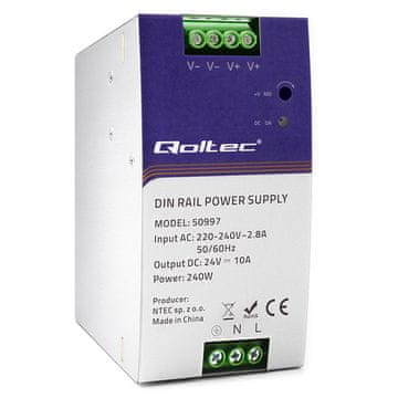 Qoltec Industrijsko napajanje za DIN šinu | 240 W | 24 V | 10 A