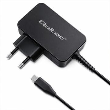 Qoltec GaN POWER PRO punjač | 1xUSB-C | 65W | 5-20V | 3-3,25A | Prijenosno računalo | Pametni telefon | Crni