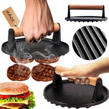 OKRUGLA PREŠA OD LIJEVANOG ŽELJEZA ZA ROŠTILJANJE BURGERA, ODRESCI, MESA