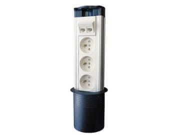 slomart L- Ugradbeni stup za stol ALANTEC: 3 utičnice + 2 USB