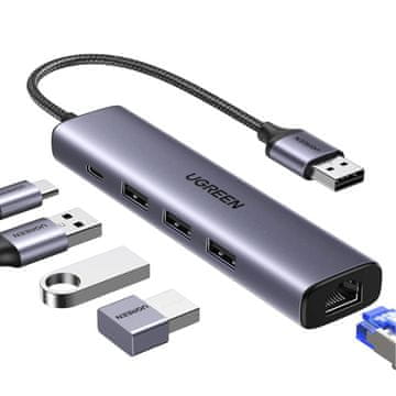 Ugreen Ugreen 60554 Docking Station za laptop - USB-C, 3xUSB-A, 1xUSB-C PD, siva