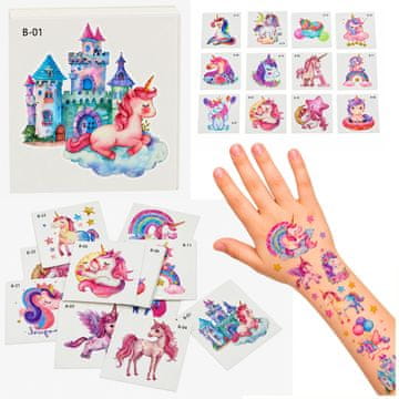 slomart LEAN TOYS Privremene Tetovaže za Djecu s Jednorozima Šarene 25 kom.