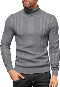 Nikcorp Muški pulover s dolčevitom slim fit, pleteni elastični džemper dugih rukava, topla prozračna zimska majica za muškarce, sivi, veličina M, elegantan dizajn za poslovne i casual prigode