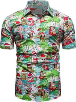Nikcorp Božićna muška košulja kratkih rukava Santa Surf, višebojna, veličina XXL, casual stil za blagdanske zabave, elastični materijal, kopčanje na gumbe, udobna i otporna na deformacije, za svečane prigode