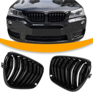 BMW X3 F25 11-14 maske između prednjih svjetala (bubrezi) lijevi + desni set CRNE SJAJNE DVOSTRUKE ŠAKE