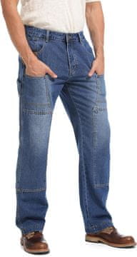Nikcorp Muške traper radne hlače Carpenter Loose Fit W33 L30 plave, izdržljivi traper 12 oz, 9 funkcionalnih džepova, ojačana koljena, široki skater kroj, bakreni okovi, 3 omče za alat, retro washing stil
