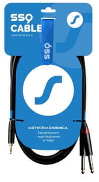 slomart SSQ SS-1815 Kabel 3m: 3.5mm Jack Stereo muški - 2x 6.3mm Jack Mono muški, crni