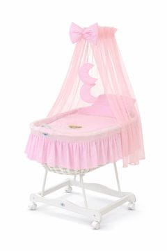 MY SWEET BABY Pletena košara Mojsije s baldahinom za laku noć - bijela + ružičasta posteljina
