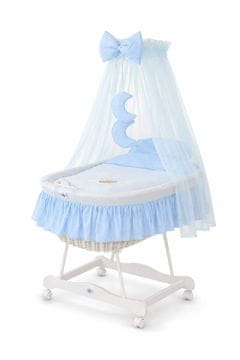 MY SWEET BABY Pletena košara Mojsije s baldahinom za laku noć - bijela + plava posteljina