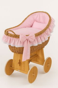 MY SWEET BABY Carina Wicker Moses košara s pletenom šupom - prirodna + ružičasta posteljina