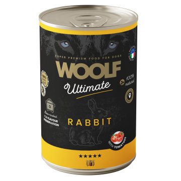 Woolf Ultimate Dog Can mokra hrana Monoprotein Zec & Rajčica 400g