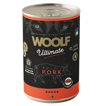 Woolf Ultimate Dog Can mokra hrana Monoproteinska svinjetina / Svinjetina i laneno ulje 400 g