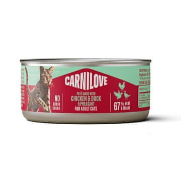 Carnilove mačja konzerva s piletinom, patkom, fazanom, piletinom, patkom i fazanom, mokra hrana za mačke, konzerva 100 g