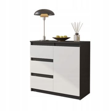 KOMODA S LADICAMA 80 CM ANTRACIT / BIJELA MAT 3 LADICE 1 POLICA NA VRATIMA