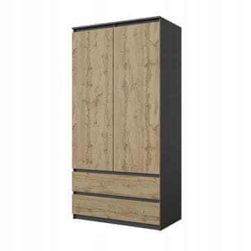 ORMAR 90 cm JOELLE ANTRACIT/HRAST WOTAN 2 VRATA 2 LADICE 3 POLICE