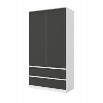 ORMAR 90 cm JOELLE MAT BIJELA/ANTRACIT 2 VRATA 2 LADICE 3 POLICE