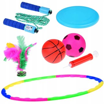 JOKOMISIADA Sportski set 5 u 1: hula hoop, disk za vježbanje, uže za preskakanje, loptice, loptica za loptanje SP0769