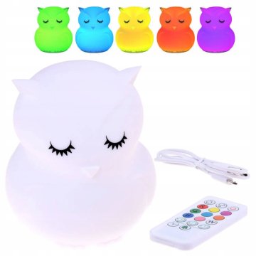JOKOMISIADA Silikonsko mekano RBG LED noćno svjetlo Owl + daljinski upravljač ZA3295