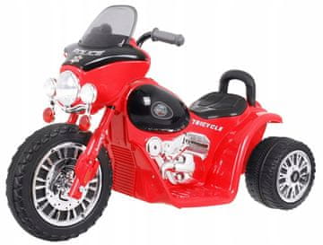 RAMIZ Dječji akumulatorski motor Chopper crvene boje + 3 kotača + zvukovi i zupčanici