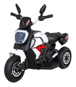 RAMIZ Brzi turistički motocikl na baterije za djecu, bijeli + audio + svjetla na kotačima