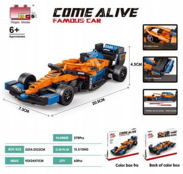 RAMIZ F1 trkaći automobil narančaste boje, set od 278 dijelova, prikladan za djecu od 6 godina i starije
