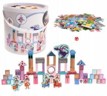 RAMIZ Drveni dvorac s vitezovima, set kockica za djecu 3+, drvene figure