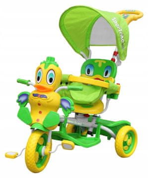 RAMIZ Dječji bicikl s 3 kotača Green Duck + zvukovi + krov + ograda
