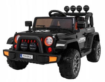 RAMIZ Terensko vozilo s pogonom na sva četiri kotača za djecu, crno + 4x4 pogon + daljinski upravljač 12V10Ah