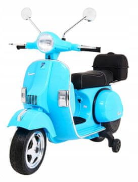 Vespa električni skuter za djecu plavi + pomoćni kotači + audio