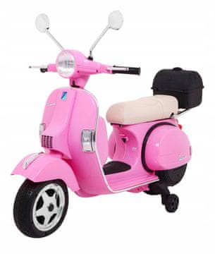 RAMIZ Vespa električni skuter za djecu roza + pomoćni kotači + audio kotači