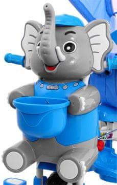 RAMIZ Dječji bicikl s 3 kotača Blue Elephant + zvukovi + krov + ograda