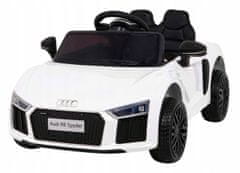 Audi R8 Punjiva dječja kolica za vožnju bijela + daljinski upravljač + EVA + spori start USB SD
