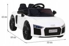 Audi R8 Punjiva dječja kolica za vožnju bijela + daljinski upravljač + EVA + spori start USB SD