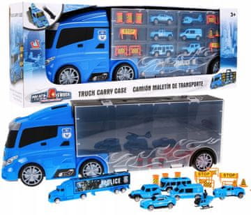RAMIZ 2-u-1 policijski kamion s pretincem za pohranu i toboganom + set automobila