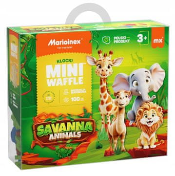 MARIOINEX WAFFLE mini blokovi životinja sa savanom, 100 dijelova, uključujući 16 životinja