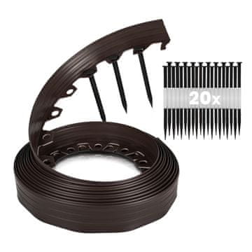 LineBORDER plastični rub za travnjak, 20 sidara, duljina 10 m, visina 6 cm, smeđa