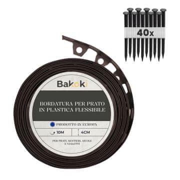 Fleksibilni rub za travnjak (10 m | 40 sidara za zemlju | visine 4 cm) smeđi, plastični, otporni na vremenske uvjete, rub za cvjetne gredice - rub za košnju