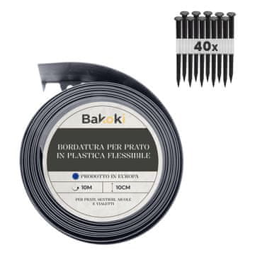 Fleksibilni rub travnjaka (10 m | 40 sidara za zemlju | visine 10 cm) sivi, plastični, otporni na vremenske uvjete, rub cvjetnjaka - rub za košnju