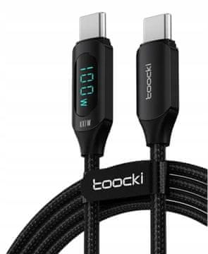 Toocki kabel 2 metra USB-C na C 100W PD QC + LCD MJERAČ CRNI 2m.