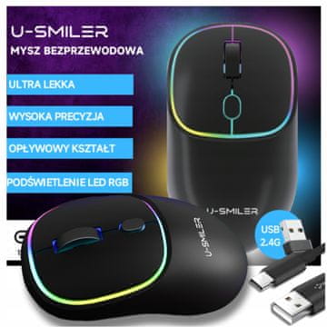 BEŽIČNI MIŠ ZA PRIJENOSNO RAČUNALO OPTIČKI MIŠ LED SLIM SVJETLO TIHI U-SMILER