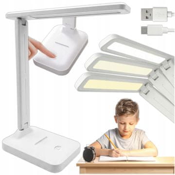 LED STOLNA LAMPA ZA ŠKOLU, PODESIVA, TIPKA, USB, 3 NAČINA RADA, 5 W