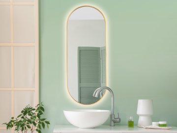 Ovalno ogledalo u zlatnom aluminijskom okviru s LED rasvjetom 40x100cm
