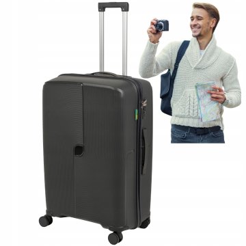 Veliki tamno sivi kofer na kotačima - elegantan, lagan i prostran putni kofer za avion 7918 L tamno siva