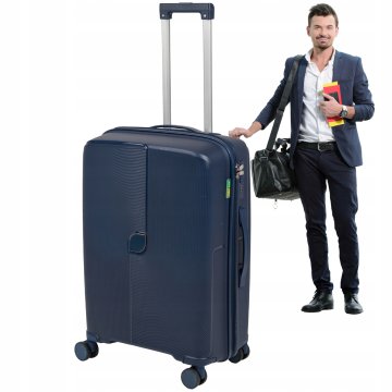 Srednji tamnoplavi kofer - putni, na kotačima, elegantan, funkcionalan i prostran 7918 M tamnoplavi