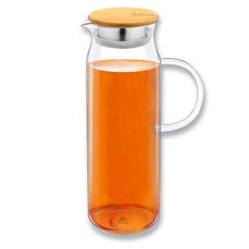 Stakleni vrč s bambusovim poklopcem WILMAX visok 1,5L za pića, vodu i sokove